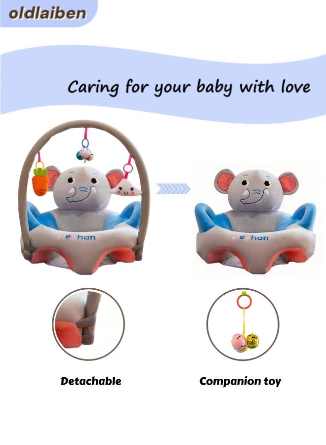 oldlaiben Baby Sitting Support Seat, Baby Learning Sitting Sofa Baby Seat Chair Children's Plush Chair Baby Support Floor Seat Learning Sitting Safety Seat Cushion Infant Sit Up Chair with Toy Rack, Perfect Toddler Gift to Learn to Sit (Elephant) - Image 4